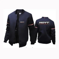 Hoyt Archery Mens Spring Autumn Casual Flight Jacket Brand Print Hip Hop Sport Zipper Coats Stand Collar Long Sleeve Streetwear