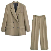 Nlzgmsj TRAF Women Pants Sets For Women 2 Pieces Office Blazer Coat Elegant Women Suit 2024 Winter Two Piece Set Women Outfit