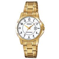 CASIO 經典復古簡約巧小指針日期腕錶-金色X白面(LTP-V004G-7B)/31mm