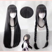 Anime Puella Magi Madoka Magica Akemi Homura Cosplay Wig 90cm Long Mixed color Twisted Braid Hair Halloween Women Wigs + Wig Cap
