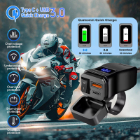 60w PD QC3.0 รถจักรยานยนต์ USB Fast Charger 60W Handlebar Dual USB ซ็อกเก็ตพร้อมสวิตช์โวลต์มิเตอร์กั