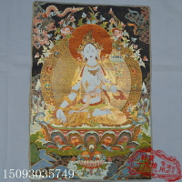 古玩收藏 唐卡織錦布畫絲織畫 刺繡金絲線蘇繡 精品度母織繡15