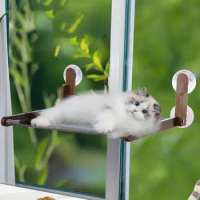 Cat Hammock for Window Foldable Storage Sleeping Bed Wooden Frame Cat Window Perch Cat Shelves for Napping Sunbath Pet Supplies