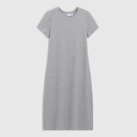 【GAP】女裝 Logo刺繡圓領短袖洋裝-淺灰色(764725)