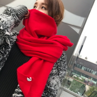 中國紅紅色毛線秋冬韓版針織圍巾女冬季百搭時尚韓版大紅本命年紅1入