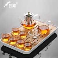 透明玻璃功夫茶具套裝家用高端茶壺泡茶蓋碗玻璃竹木托盤密胺茶盤