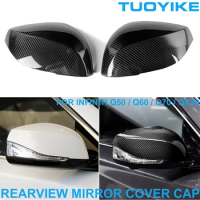 2PCS Car Styling Real Dry Carbon Fiber Rearview Side Mirror Cover Cap Shell Trim Sticker For Infiniti Q50 Q60 Q70 QX30 2016-2019