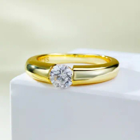 New S925 Silver Plated Gold Inlaid 5.0mm Simulated Diamond European and American Style Ring Ring Ring