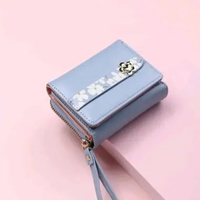 Dompet lipat wanita floral emosed lucu Dompet wanita simple hitam