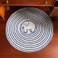 原創可愛兒童房圓形地毯設計師擼貓感大象臥室床邊毯書桌椅子地墊 全館免運