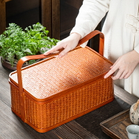 復古竹編提籃多層食盒茶具收納盒手提月餅禮品盒帶蓋提盒家用