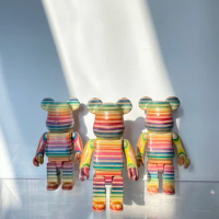 Bearbrick✖️Haroshi 400% 28cm Rainbow Wood Vertical and Horizontal Stripes 28cm Collectible Handmade Figurine factory Outlet