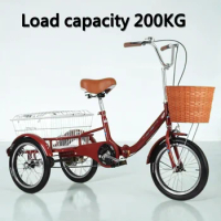 16 inch pedal human tricycle for the elderly 3 wheel bicycle foldable adult tricycle passenger and cargo scooter carbon steel