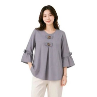 Guzel Glow Violin Blus Wanita Katun Casual abu ld 100cm