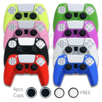HOTHINK 1set Smooth Surface Silicone Case Luminous Thumb Caps for PS5 Controller Anti-slip Cover for PlayStation 5 DualSense