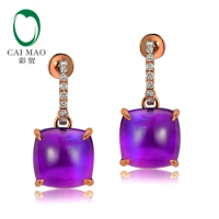 Caimao Jewelry 14K Gold 10.05ct Cabochon Amethyst 0.26ct Diamond Anniversary Engagement Drop Earring