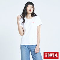 EDWIN 基本款植絨LOGO 短袖T恤-女款 白色