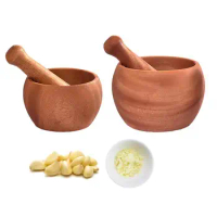 Natural Wooden Mortar And Pestle Garlic Press Pot Pedestal Bowl Herb Masher Herb Mills Pepper Spice Grinder Pot Pedestal Bowl