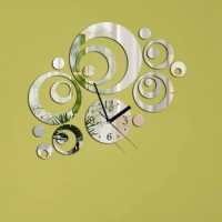 MEYA Round &amp; Circles Wall Mirror Clock Sticker ,DIY Mirror Wall sticker For Living Bedroom Home Deco