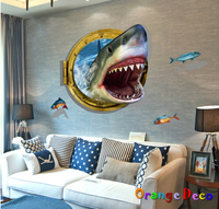 壁貼【橘果設計】3D鯊魚 DIY組合壁貼 牆貼 壁紙 壁貼 室內設計 裝潢 壁貼