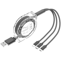 一拖三伸縮數據線 手機3A快充三合一充電線（銀色）