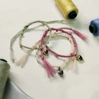 GELANG BENANG JAHIT KEPANG KOMBINASI BEADS / BRACELET / GELANG TALI SERUT BENANG JAHIT KEPANG HEART 