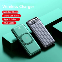 20000mAh Wireless Power Bank Built in Cable Portable Charger External Battery Pack for iPhone 15 14 Samsung S23 Xiaomi Powerbank