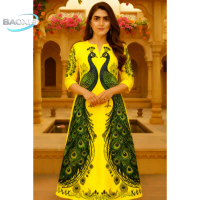 Modest Elegant Indian Skirt - Muslim Women'S Polyester 3D Peacock Print Ethnic Vibe Daily Wear Versa