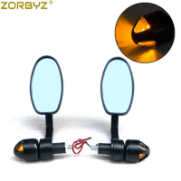 ZORBYZ Motorcycle Black 7/8" 22mm Rear View Handle Bar End Side Rearview Mirror With LED Turn signal Side Light For Honda