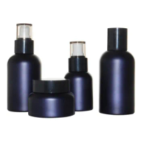 40ml 100ml 120ml Frosted Dark Blue Glass Essential Oil Bottles with Cream Jar Cosmetic Packaging