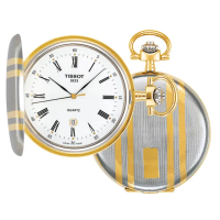 【TISSOT 天梭】Savonnette T83.8.553.13 經典羅馬石英懷錶 附鍊-金x銀/48.5mm(T83855313)