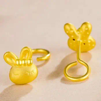 Pure 24K Yellow Gold Earrings Women 999 Gold Cute Bunny Stud Earrings