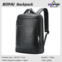 BOPAI 2023 Natural Cowskin 100% Genuine Leather Men's Backpack Fashion Tourist Large Capacity School Bag Leather Laptop Backpack