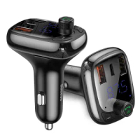 【BASEUS】倍思 T貓頭S-13車載藍牙MP3充電器 可插記憶卡+三快充 PD.QC快充