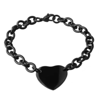 Top Design New 316L Stainless Steel Black Round Tag Hand Made Rolo Link Chain Women Girl Bracelet Bangle 8"*8mm Christmas Gift
