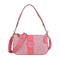 【COACH】COACH Lonnie金屬圓標LOGO拉鍊緹花布手提斜背包(糖果紅)