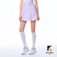 【KING GOLF】實體同步款-女款雙色百摺白線滾邊設計素面修身A LINE短裙/高爾夫球裙(紫色)