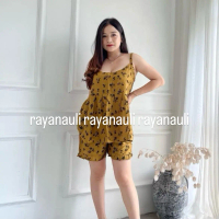 Setelan Tanktop Pendek Rayon Wanita Jumbo Baju Celana Motif Nyaman Panjang Renda Variasi