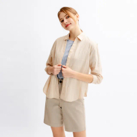 【Arnold Palmer 雨傘】女裝-隱形提織格紋基本款長袖襯衫(奶茶色)