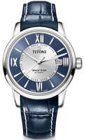 TITONI 梅花錶天星系列 SPACE_STAR 經典機械腕錶(83538S-ST-580)-40mm-藍銀面皮革【刷卡回饋 分期0利率】【APP下單4%點數回饋】