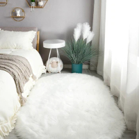 Wool-like plush carpet floor cushion white oval waterproof non-slip bedroom living room cushion sofa foot cushion cushion