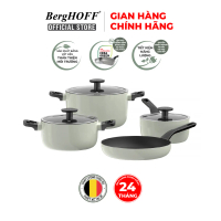 Bộ nồi Berghoff Glints Sage 4 món có quánh và chảo chống dính 24cm màu xanh. Hàng chính hãng. Bảo hà