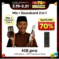 [Lebaran Diskon 65%] Mic + Soundcard 2 in 1 K6 PRO | Suara Jernih Otomatis | Bisa Live/Karaoke | Gar