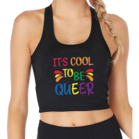 It's Cool To Be Queer Text Design Sexy Slim Fit Crop Top LGBT Lesbian Gay Cotton Tank Tops Creative Rainbow Text Print Camisole