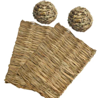 Grass Mat For Rabbit Bunny Chew Grass Ball Toys Woven Bed Mat For Guinea Pig Chinchilla Hamster And Small Animal 4PCS