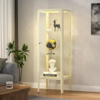 Ryoko Display Cabinet with Adjustable 3-Shelf Glass Shelves, Lock and Door, LED Light, Dust-Proof