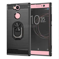 Capa For SONY Xperia XA2 Ultra Brushed Carbon Fiber Soft Silicone Case For SONY Xperia XA2 Ultra Magnetic Ring Stand Cover