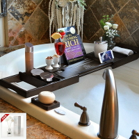 浴缸架 浴缸架伸縮防滑歐式多功能泡澡手機架子置物板棕色出口浴缸置物架【MJ13392】
