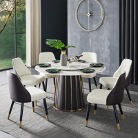 Scandinavian dining table modern minimalist household marble round dining table and chairs combination