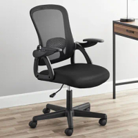 Ergonomic Mesh Back Task Office Chair with Flip-up Arms, Black Fabric, 275 lb